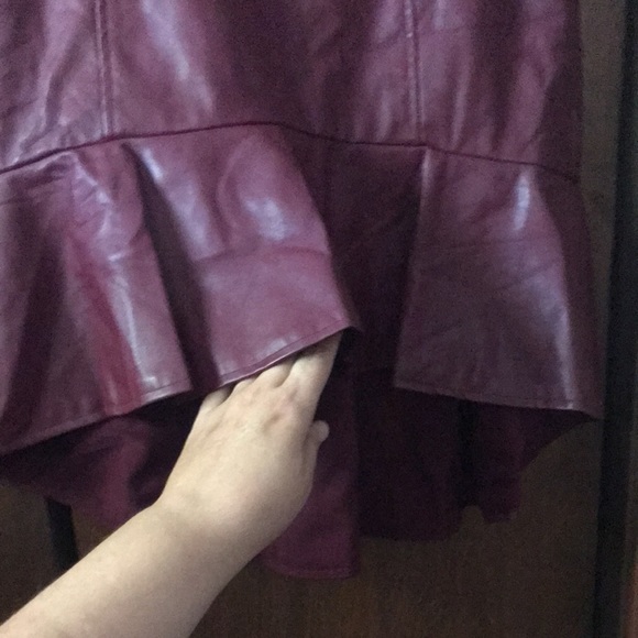 Burgundy red/brwn hi-low midi lined faux leather ruffled skirt STMT STATEMENT sm - Picture 5 of 8